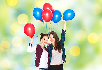 Image showing happy teenage girls with helium balloons