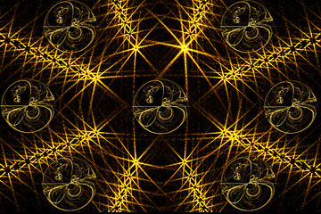Image showing Fractal images: glowing bright yellow rays