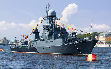 Image showing Military ship on Neva river, St. Petersburg