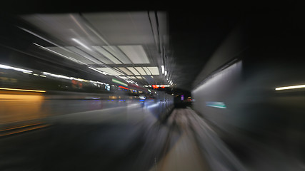 Image showing Reflection of subway tunnel in train\'s window