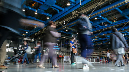 Image showing People walking through the Georges Pompidou Centre