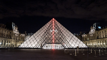 Image showing Illuminated glass pyramid at the Louvre, Paris