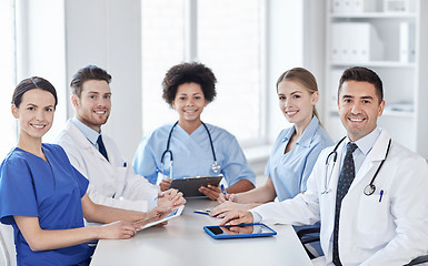 Image showing group of happy doctors meeting at hospital office