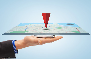 Image showing male hand with smartphone gps navigator map