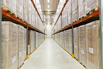 Image showing cargo boxes storing at warehouse shelves