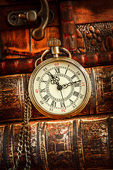 Image showing Old Books and Vintage pocket watch