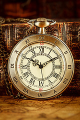 Image showing Old Books and Vintage pocket watch