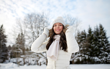 Image showing happy woman outdoors in winter