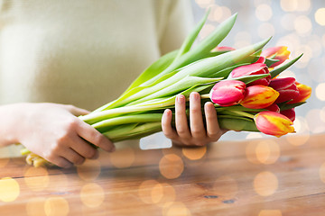 Image showing close up of woman holding tulip flowers