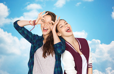 Image showing happy smiling pretty teenage girls having fun