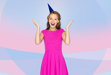 Image showing happy young woman or teen girl in party cap