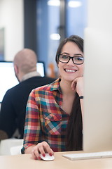 Image showing startup business, woman  working on desktop computer