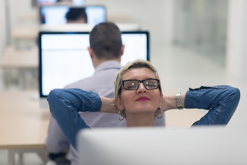 Image showing startup business, woman  working on desktop computer