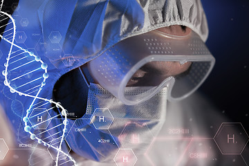 Image showing close up of scientist face in chemical lab