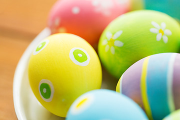 Image showing close up of colored easter eggs on plate