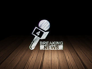 Image showing News concept: Breaking News And Microphone in grunge dark room