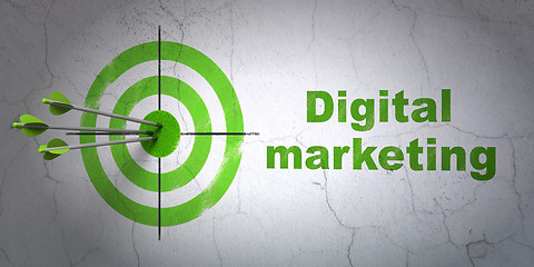 Image showing Advertising concept: target and Digital Marketing on wall background