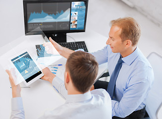 Image showing businessmen with tablet pc and computer at office