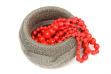 Image showing handmade bracelet and red beads