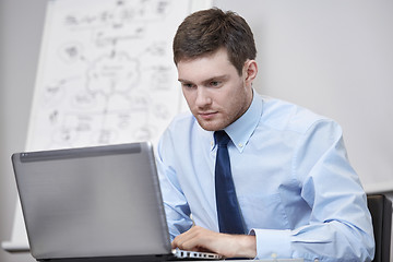 Image showing businessman sitting with laptop in office