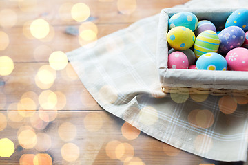 Image showing close up of colored easter eggs in basket