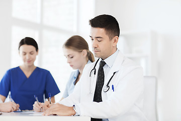 Image showing group of happy doctors meeting at hospital office