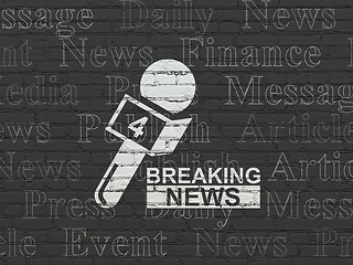 Image showing News concept: Breaking News And Microphone on wall background