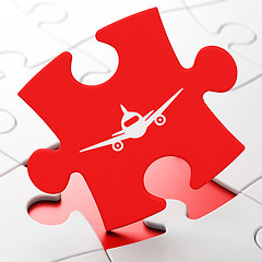 Image showing Vacation concept: Aircraft on puzzle background