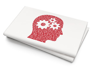 Image showing Studying concept: Head With Gears on Blank Newspaper background