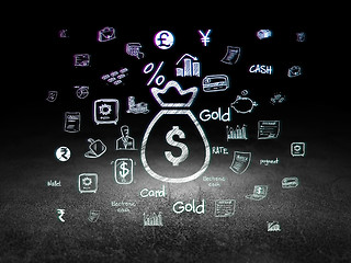 Image showing Money concept: Money Bag in grunge dark room