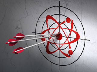 Image showing Science concept: arrows in Molecule target on wall background