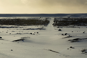 Image showing Wide lens panorama shot of winter landscape, Iceland