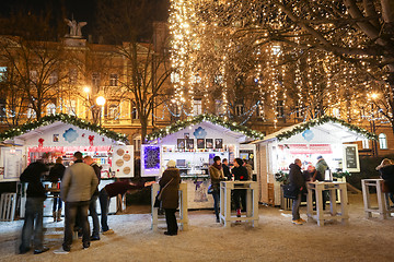 Image showing Food stands in iluminated King Tomislav Park