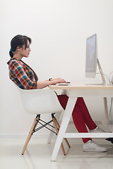 Image showing startup business, woman  working on desktop computer