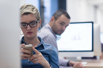 Image showing startup business, woman  working on desktop computer