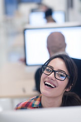 Image showing startup business, woman  working on desktop computer