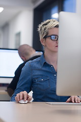 Image showing startup business, woman  working on desktop computer