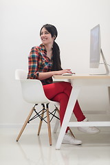 Image showing startup business, woman  working on desktop computer