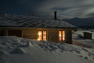 Image showing Night by the cabin