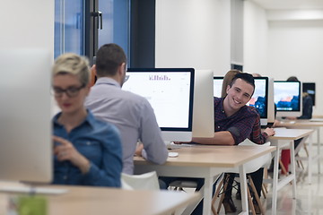 Image showing startup business, software developer working on desktop computer