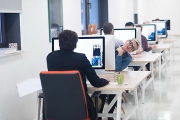 Image showing startup business, woman  working on desktop computer