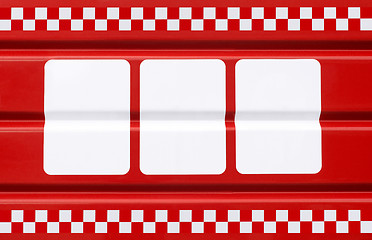 Image showing  red metal plate with three white rectangles for symbols