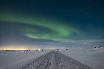 Image showing Aurora over road