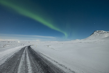 Image showing Aurora over road