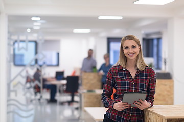 Image showing portrait of young business woman at office with team in backgrou