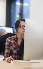 Image showing startup business, woman  working on desktop computer