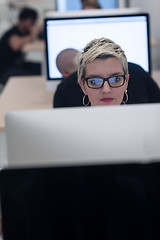 Image showing startup business, woman  working on desktop computer