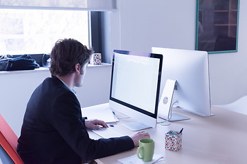 Image showing startup business, software developer working on computer