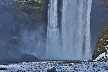 Image showing Closeup of waterfal Skogarfoss, Iceland