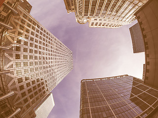 Image showing Canary Wharf skyline in London vintage